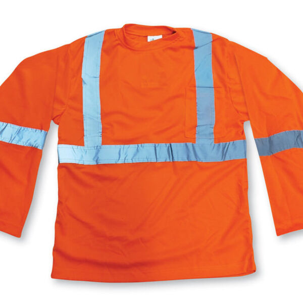 100% Soft Polyester Orange Traffic Safety Long Sleeve T-Shirt Thumbnail